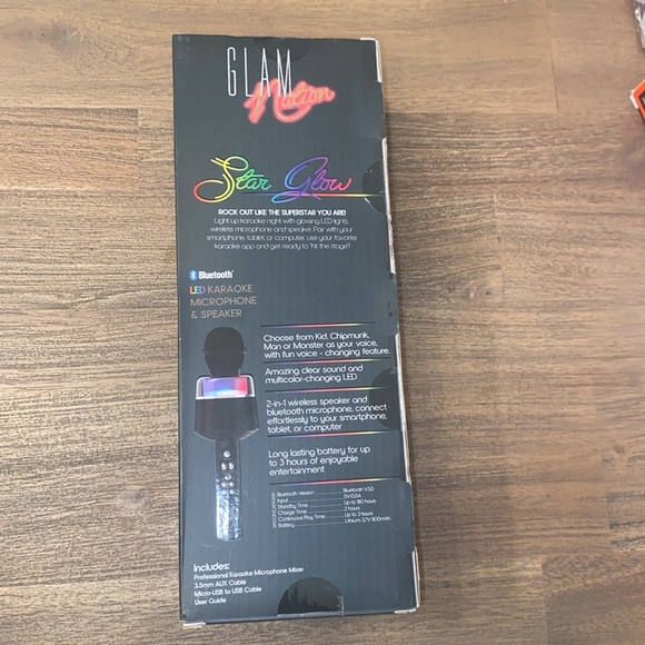 Glam Nation Star Glow LEF Karaoke Microphone & Speaker Bluetooth, Popsolo, NIP - Picture 7 of 8